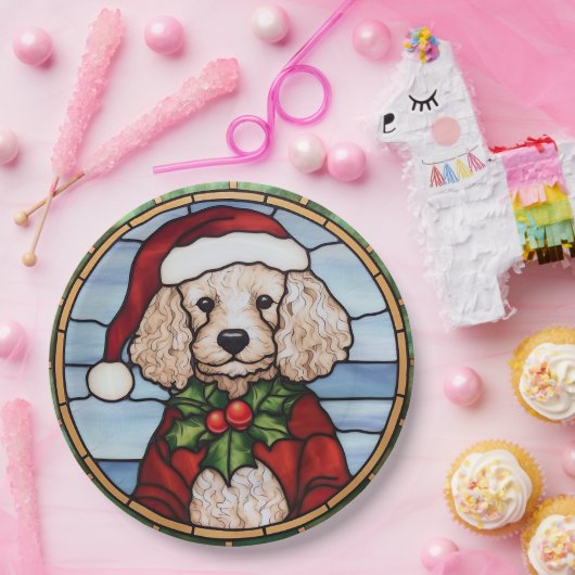 Poedel Glas in lood Kerst Papieren Bordje (Feest)