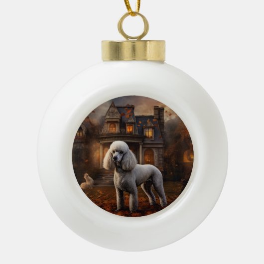 poedel halloween eng keramische bal ornament (Voorkant)