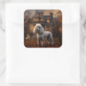 poedel halloween eng vierkante sticker (Tas)