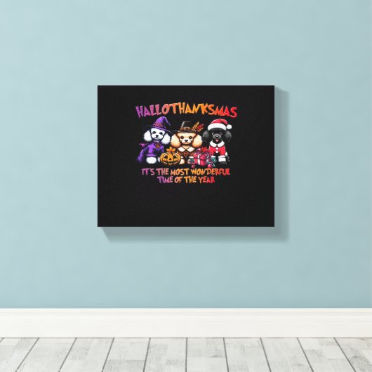 Poedel Halloween Thanksgiving Christmas Classic T- Canvas Afdruk (Insitu (Houten vloer))