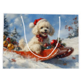 Poedel Hond in Sledge Laat het Sneeuw Kerstmis Groot Cadeauzakje (Achterkant)
