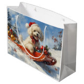 Poedel Hond in Sledge Laat het Sneeuw Kerstmis Groot Cadeauzakje (Achterkant Gekanteld)