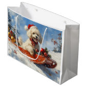 Poedel Hond in Sledge Laat het Sneeuw Kerstmis Groot Cadeauzakje (Voorkant Gekanteld)