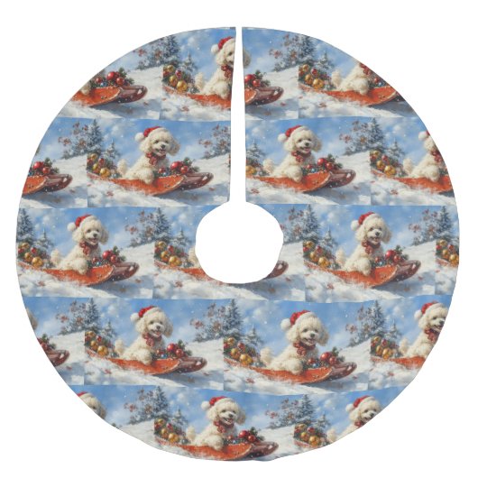 Poedel Hond in Sledge Laat het Sneeuw Kerstmis Kerstboom Rok (Voorkant)
