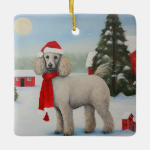 Poedel Hond in Sneeuw Kerstmis Keramisch Ornament