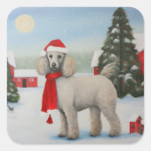 Poedel Hond in Sneeuw Kerstmis Vierkante Sticker (Voorkant)