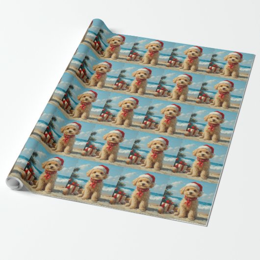 Poedel Hond Kerst  Strand Cadeaupapier (Uitgerold)