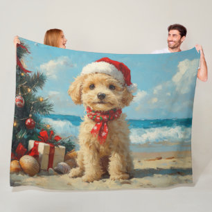 Poedel Hond Kerst  Strand Fleece Deken