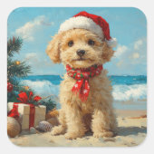 Poedel Hond Kerst  Strand Vierkante Sticker (Voorkant)