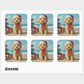 Poedel Hond Kerst Strand Vierkante Sticker (Vel)