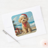 Poedel Hond Kerst Strand Vierkante Sticker (Envelop)