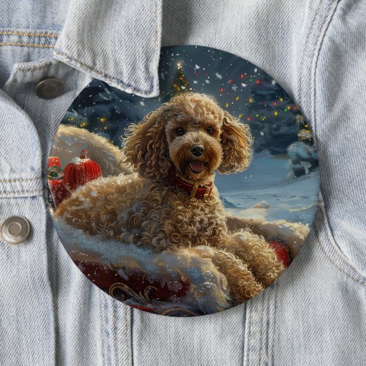 Poedel Hond Kerstfeest Ronde Button 6,0 Cm (In situ)