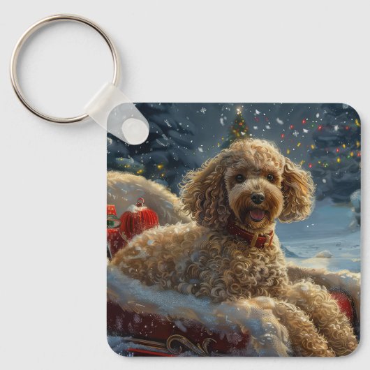 Poedel Hond Kerstfeest Sleutelhanger (Voorkant)