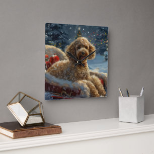 Poedel Hond Kerstfeest Vierkante Klok