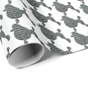 Poedel Hond Silhouet Geel & Blauw Raster Wit Cadeaupapier