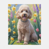 Poedel Hond Spring Bloemen schilderij Fleece Deken (Voorkant)