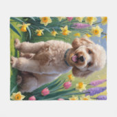Poedel Hond Spring Bloemen schilderij Fleece Deken (Voorkant (Horizontaal))