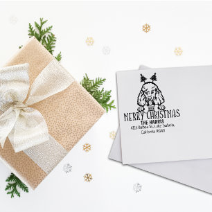Poedel Hond Vrolijk Kerstmis Retouradres Rubberstempel