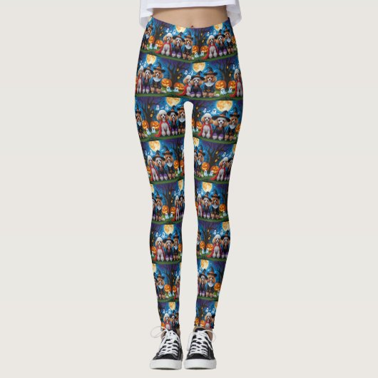 Poedel Honden Pompoen Halloween Grappig Leggings (Voorkant)