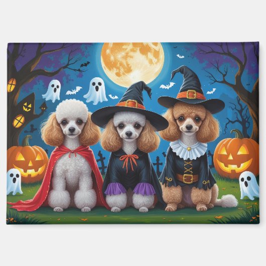 Poedel Honden Pompoen Halloween Grappig Magneet (Voorkant)