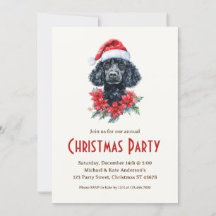 Poedel in een kerstmuts Black Dog Christmas Party Kaart