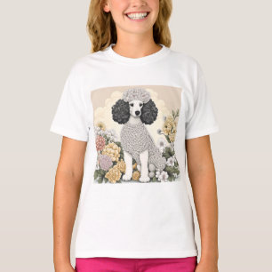 Poedel in grillige bloemen t-shirt