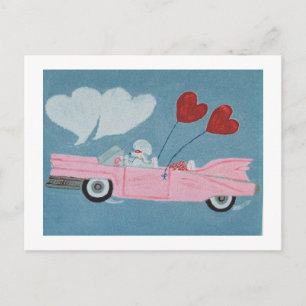 Poedel in Roze Cabriolet Briefkaart
