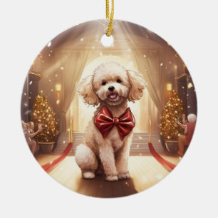 Poedel kerst, hondenherdenkingsgeschenk, hondenlie keramisch ornament