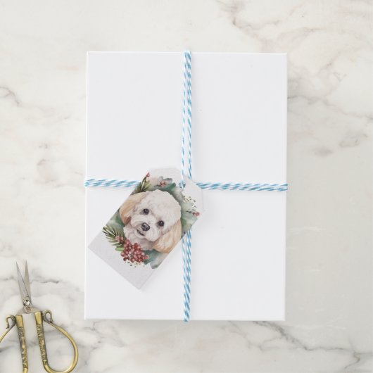 Poedel Kerstkrans Feestelijke Pup Cadeaulabel (Met Touw)