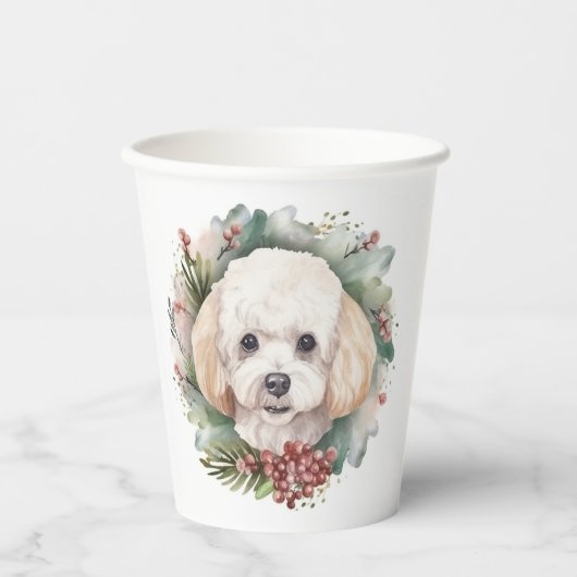 Poedel Kerstkrans Feestelijke Pup Papieren Bekers (Voorkant)