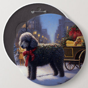 Poedel Kerstmis Feestelijk Seizoen Ronde Button 6,0 Cm