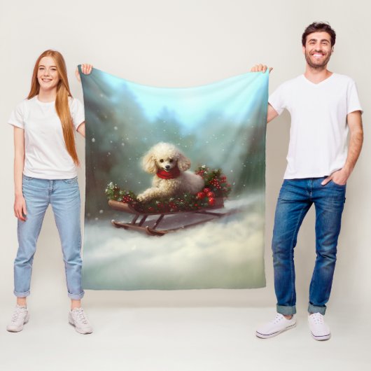 Poedel Kerstmis sneeuw winter Fleece Deken (In situ)