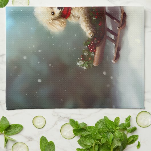 Poedel Kerstmis sneeuw winter Theedoek (Gevouwen)