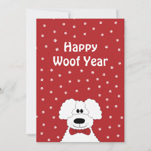 Poedel met een strik stropdas 'Happy Woof Year' Ke Feestdagenkaart