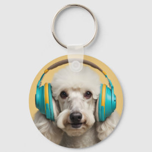 Poedel met hoofdtelefoon sleutelhanger