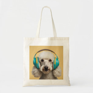Poedel met hoofdtelefoon tote bag