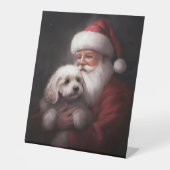 poedel met sinterklaas feestelijke kerst reclamebord met voetstuk (Voorkant)