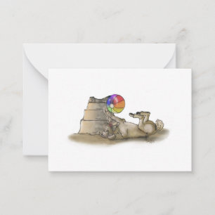 Poedel met strandbal en zandkasteel Note Kaart Notitiekaartje