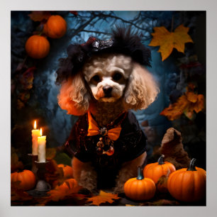 Poedel op Halloween feest Poster