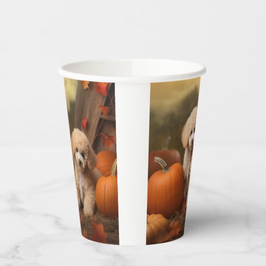 Poedel Puppy Herfst Delight Pompoen Papieren Bekers (Links)