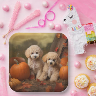 Poedel Puppy Herfst Delight Pompoen Papieren Bordje