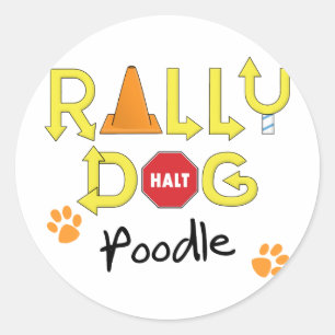 poedel rally hond ronde sticker