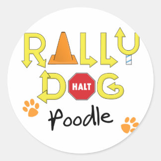 poedel rally hond ronde sticker