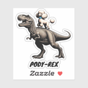 Poedel rijdt op een dinosaurus dierenvriend cadeau sticker
