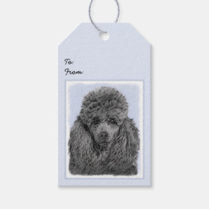 Poedel schilderij miniatuur Speelgoed zwart origin Cadeaulabel
