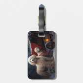 Poedel Snowy Sleigh Kerst Decor Bagagelabel (Achterkant verticaal)