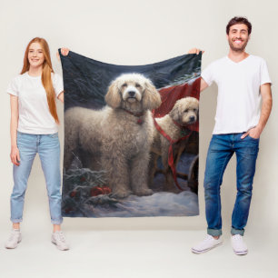 Poedel Snowy Sleigh Kerst Decor Fleece Deken