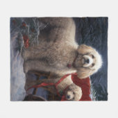Poedel Snowy Sleigh Kerst Decor Fleece Deken (Voorkant (Horizontaal))
