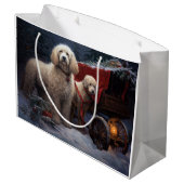 Poedel Snowy Sleigh Kerst Decor Groot Cadeauzakje (Achterkant Gekanteld)