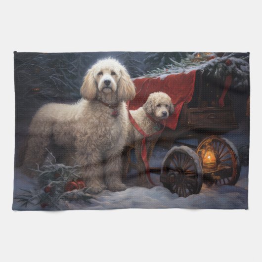 Poedel Snowy Sleigh Kerst Decor Theedoek (Horizontaal)